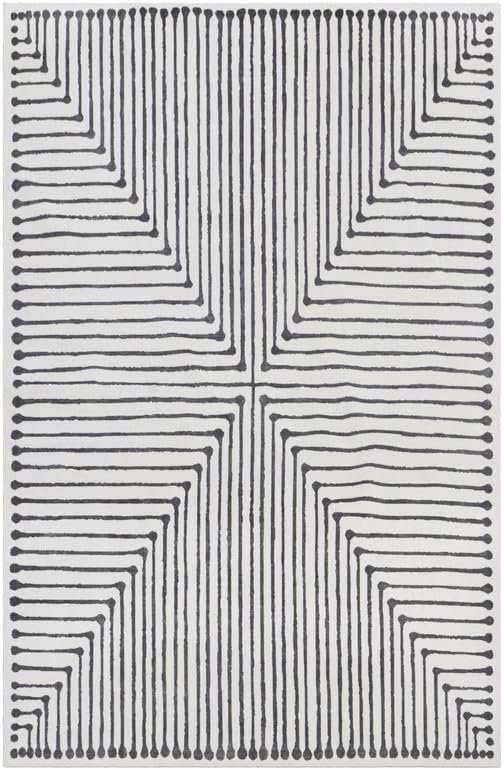 GLN Rugs Contemporary Collection - Machine Washable Area Rug, Contemporary Washable, Non Slip, Low Pile Chenille Rug, Living Room, Bedroom, Kitchen Rug (6' x 9' Black Beige)
