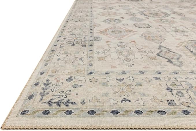 Loloi Hathaway Collection HTH-04 Beige/Multi 2'-3" x 3'-9", .25" Thick Accent Rug, Soft, Durable, Printed, Modern, Low Pile, Non-Shedding, Easy Clean, Living Room Rug