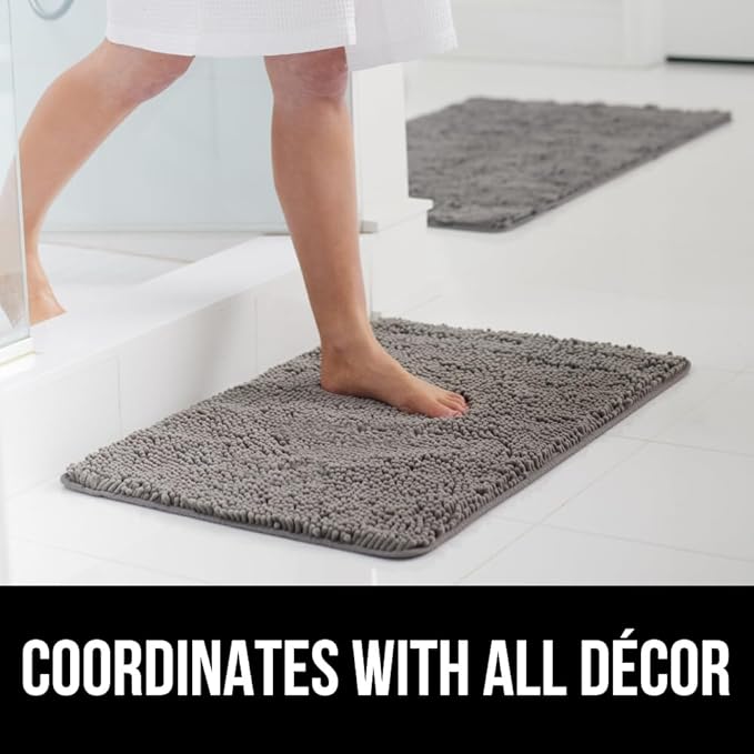 GORILLA GRIP Bath Rug Mat 30x20, Thick Soft Absorbent Chenille, Quick Dry Microfiber Mats, Rubber Backing Washable Shower Floor Rugs, US Designed Bathroom Bathmat Home Decor Accessories, Grey