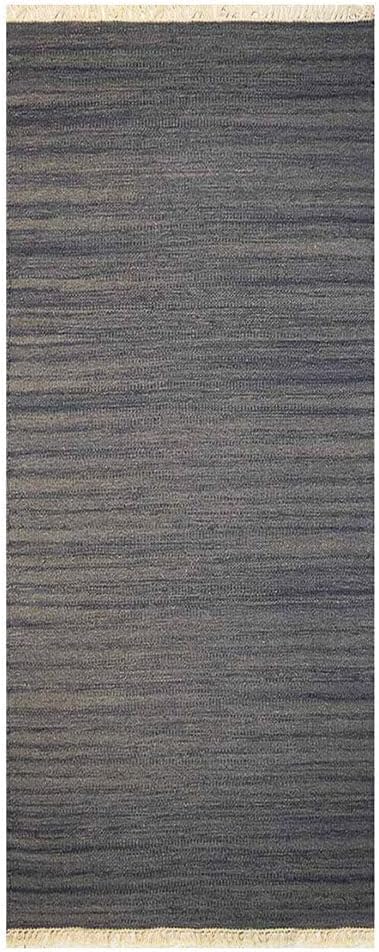 Rugsotic Carpets Hand Woven Flat Weave Kilim Wool ECO-Friendly Area Rugs - 2'6''x12', Runner Shape, Silver Color, Solid Plain Design, Low Pile Handmade Rugs for Living Room, Bed Room (D00111)