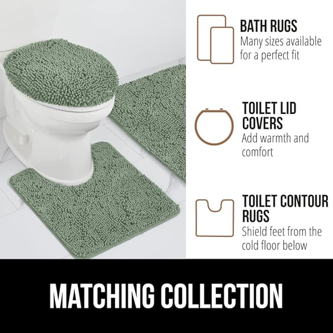 GORILLA GRIP Bath Rug Mat, Thick Soft Absorbent Chenille, Quick Dry Microfiber Mats, Rubber Backing Washable Shower Floor Rugs, US Designed Bathroom Bathmat Home Decor Accessories, 24x17 Sage Green