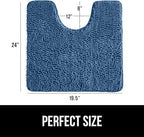 GORILLA GRIP Plush Absorbent Shaggy Chenille Bath Rug Mat for Oval Toilet Base with Rubber Backing, Machine Washable Rugs, Soft Microfiber Contour Mats for Toilets, Bathroom Decor, Blue