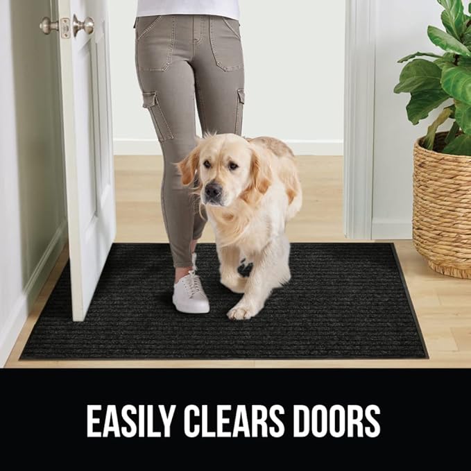 GORILLA GRIP Waterproof Traffic Guard Door Mat, Heavy Duty Entryway Mats, Strong Rubber Back Commercial Utility Rugs for Office Hallway, Garage Floor and Home, Low Profile Carpet Runner, 29x17, Black