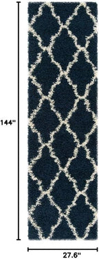 SAFAVIEH Dallas Shag Collection Runner Rug - 2'3" x 12', Navy & Ivory, Trellis Design, Non-Shedding & Easy Care, 1.5-inch Thick Ideal for High Traffic Areas in Living Room, Bedroom (SGD257N)