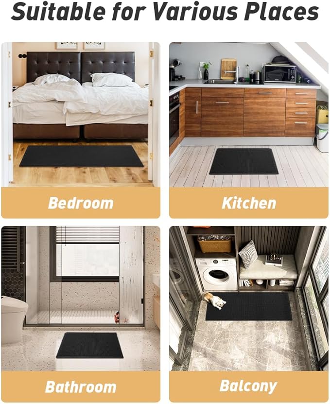 AMOAMI Upgraded Waffle Runner Rug Super Absorbent Non Slip Bath Mats for Bathroom Machine Washable Boho Bathroom Runner Rug with Tassels, Ideal for Hallway Bedroom Laundry Room, 2'x 6'