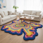 Irregular Shaped Handmade Wool Rug | Modern Colourful Stripe Premium Area Rug Perfect for Home Decor (IR-C, 8x8 ft)