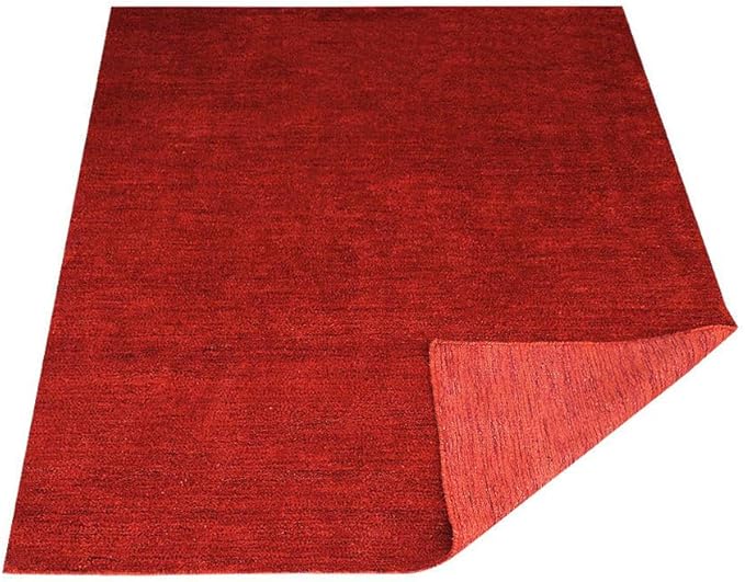 Hand Knotted Loom Wool ECO-Friendly Area Rugs - 10'x10', Round, Red Color, Solid Plain Design, High Pile Thick Handmade Anti Skid Area Rugs for Living Room, Bed Room (L00111)