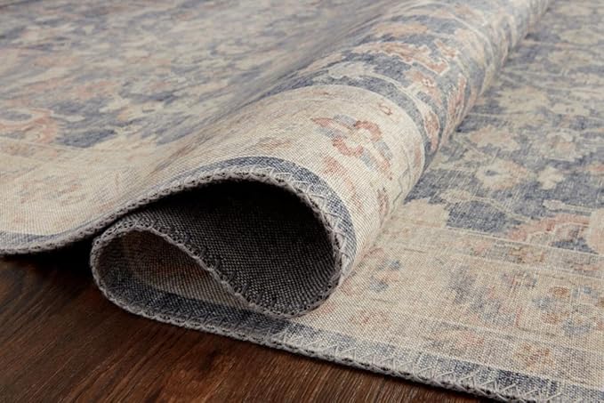 Loloi Hathaway Collection HTH-02 Denim/Multi 2'-0" x 5'-0", .25" Thick Accent Rug, Soft, Durable, Printed, Modern, Low Pile, Non-Shedding, Easy Clean, Living Room Rug