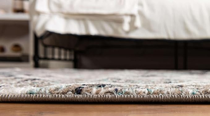 Rugs.com Lattice Frieze Collection Rug – 7' x 10' Oval Blue Multi Medium Rug Perfect for Living Rooms, Large Dining Rooms, Open Floorplans