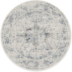 RUGGABLE Washable Vintage Area Rug – Sarrah Blue Quartz 8 ft Round, Stain-Resistant, Non-Slip – Large Machine Washable Rugs for Living Room, Bedroom, Hallway, Entryway & Office–with Standard Pad