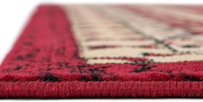 Unique Loom Taftan Collection Border Geometric Tribal Inspired Design Area Rug (8' 0 x 10' 0 Rectangular, Red/ Gold)