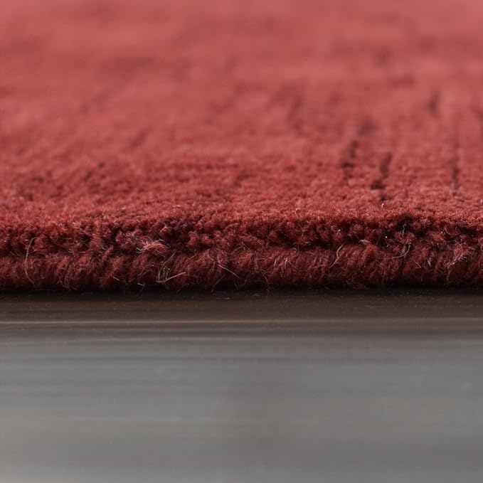 Hand Knotted Loom Wool ECO-Friendly Area Rugs - 8'x8', Octagon, Red Color, Solid Plain Design, High Pile Thick Handmade Anti Skid Area Rugs for Living Room, Bed Room (L00111)