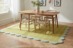 Checkered Wool Area Rug with Scalloped Border, Chartreuse Green & Cream Grid, Hand-Tufted, Soft Cut Pile, Modern Cottagecore Living Room, Bedroom & Nursery Carpet - 7x7 Ft (Round)