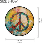 Boho-Style Peace Sign Round Rug Soft, Washable, Non-Slip for Home Decor. Ideal for Bedroom, Entryway, Living Room. Indoor/Outdoor Use.