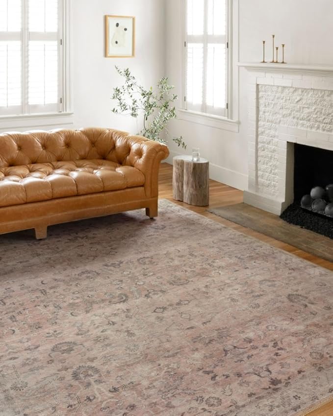 Loloi Hathaway Collection HTH-06 Blush/Multi 2'-0" x 5'-0", .25" Thick Accent Rug, Soft, Durable, Printed, Modern, Low Pile, Non-Shedding, Easy Clean, Living Room Rug