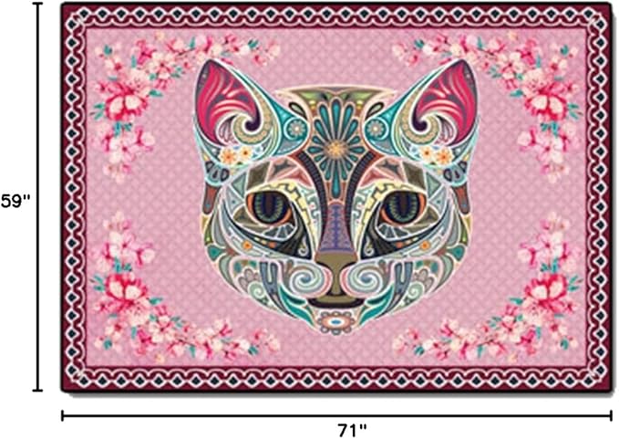 Cartoon Animal Pattern Area Rug Cute Cat Luxury Floral Decor for Carpet Farmhouse Bedroom Living Room Rugs Bathroom Kitchen Runner Mat Indoor Outdoor Non Slip Doormat 5' X 6'