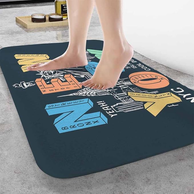New York City Bath Mats for Bathroom New York Theme on Black Background Floor Bath Rugs Machine Washable Bathmat Carpet Rug Room Decor for Shower Floor 16 X 24 inch Mat