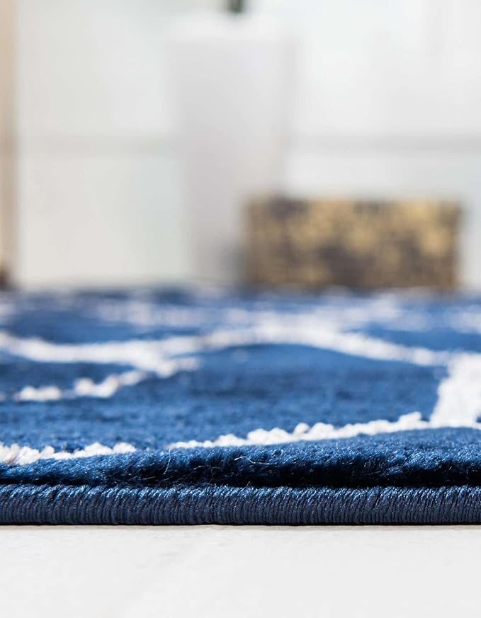 Unique Loom Glam Collection Area Rug - Trellis (7' 10' x 10' Oval, Navy Blue Silver/ Silver)