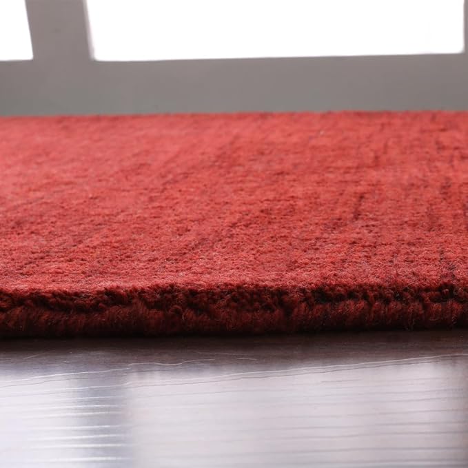 Hand Knotted Loom Wool ECO-Friendly Area Rugs - 3'x12', Runner, Red Color, Solid Plain Design, High Pile Thick Handmade Anti Skid Area Rugs for Living Room, Bed Room (L00111)