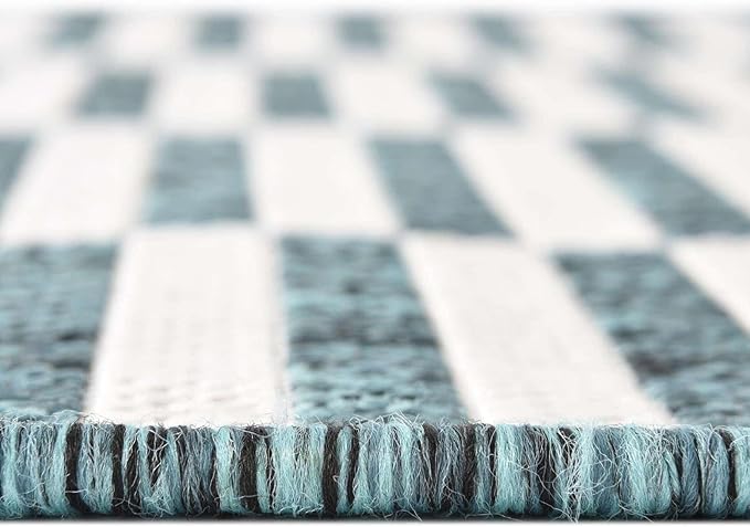 Unique Loom Outdoor Striped Collection Area Rug - Striped (4' 1" Round, Teal/Ivory)