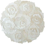 Round Floral Area Rug – Elegant Textured Rose Design – Soft Decorative Circle Mat with Non-Slip Backing for Living Room, Bedroom, Nursery, or Entryway (White_8x8 ft)