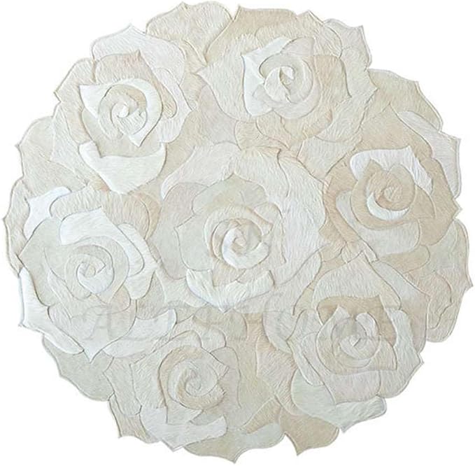 Round Floral Area Rug – Elegant Textured Rose Design – Soft Decorative Circle Mat with Non-Slip Backing for Living Room, Bedroom, Nursery, or Entryway (White_10x10 ft)