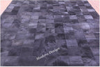 Modern Design Premium Cowhide Leather Carpet with Chevron Pattern, Area Rug (Black, 4x6)