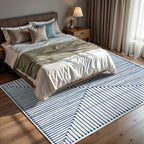GLN Rugs Contemporary Collection - Machine Washable Area Rug, Contemporary Washable, Non Slip, Low Pile Chenille Rug, Living Room, Bedroom, Kitchen Rug (3' x 5' Blue Ivory)