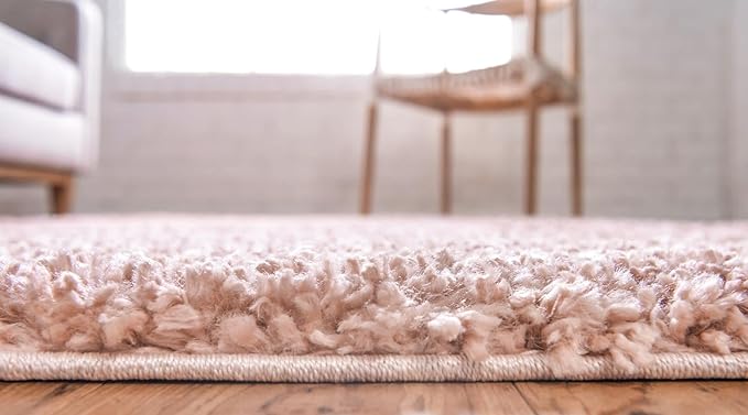Unique Loom Davos Shag Collection Area Rug - Solid (3' 3" Square, Dusty Rose)