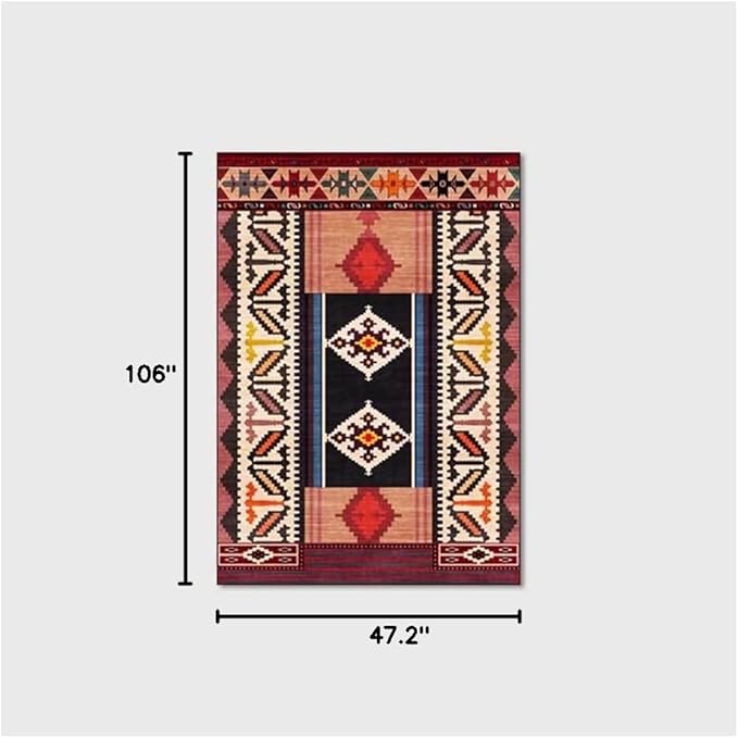 Vintage Boho Area Rugs Multicolor Ethnic Style Geometric Splicing Carpets Bedroom Living Room Kitchen Floor Mats Indoor Outdoor Non-Shedding Runner Rug Home Décor Carpet 4' X 9'