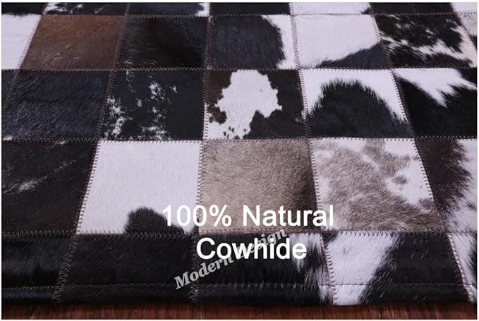 Modern Design Premium Cowhide Leather Carpet with Chevron Pattern, Area Rug (Brown/White-2, 3x14)
