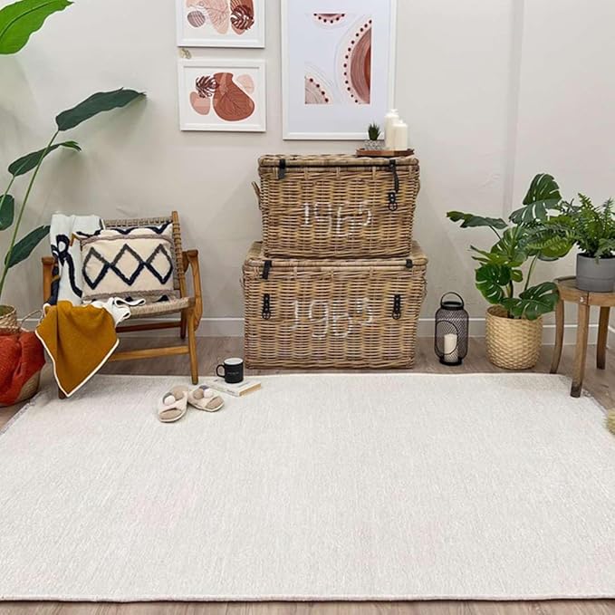 Alfa Rich 4x6 White Washable Area Rugs for Living Room Bedroom Kitchen Cotton Decor Rug