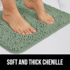 GORILLA GRIP Bath Rug Mat 48x17, Soft Absorbent Chenille, Quick Dry Microfiber Mats, Rubber Backing Washable Shower Floor Rugs, Bathmat Runner, US Designed Bathroom Home Decor Accessories Sage Green