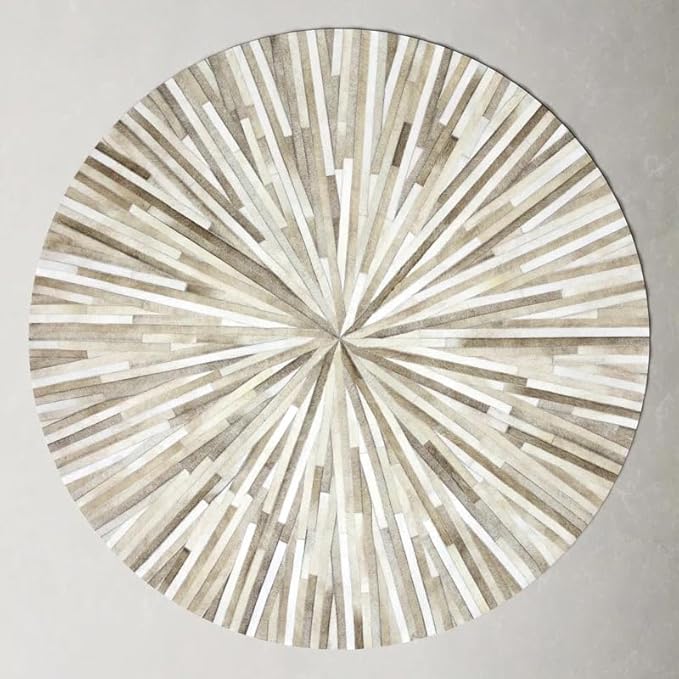 Faux Cowhide Round Area Rug | Non-Slip Leather Floor Carpet for Living Room, Bedroom, and Home Décor | Modern Stylish Accent Rug(Beige_5x5)