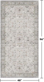 Light Gray Washable Rugs for Living Room - 4x8 Vintage Boho Eclectic Pastel, Washable Low Pile Non Slip Area Rug for Bedroom Beside Bed, Door Mat Indoor Entrance, Kitchen, Home Floor Decor