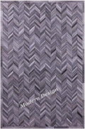 Modern Design Premium Cowhide Leather Carpet with Chevron Pattern, Area Rug (Natural Multi Grey, 4x6)