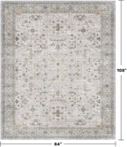 Boho Light Grey Living Room Rug 7x9 - Modern Eclectic Floral Paste Neutral Taupe, Washable Low Pile Non-Slip Large Area Rugs for Dining Under Table, Bedroom Under Bed