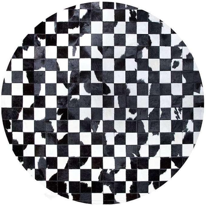Sn Alef Home Black & White Round Rug | Checkered Floral Designer Carpet for Living Room | Handcrafted Circular Floor Mat for Home Decor & Meditation Space(3x3)