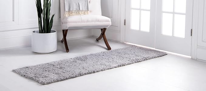 Unique Loom Davos Shag Collection Area Rug - Solid (2' 7" x 20' Runner, Sterling)