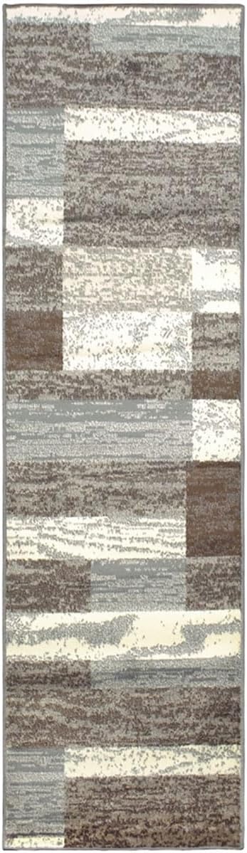 Superior Indoor Runner Rug, Jute Backed, Modern Geometric Patchwork Floor Decor for Bedroom, Office, Living Room, Entryway, Hardwood Floors, Rockwood Collection, 2' 7" x 8', Light Blue-Ivory