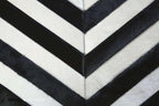 Round Cowhide Faux Leather Area Rug 9×9 ft – Black & White Modern Luxury Chevron Pattern Low Pile Carpet with Non-Slip Wool Backing, Soft Durable Living Room, Bedroom & Lounge Accent Rug