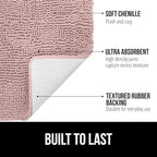 GORILLA GRIP Bath Rug Mat 44x26, Soft Absorbent Chenille, Quick Dry Microfiber Mats, Rubber Backing Washable Shower Floor Rugs, Bathmat Runner, US Designed Bathroom Home Decor Accessories Dusty Rose