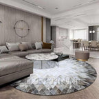 Cowhide Hairon Leather Round Rug, Geometric Patterned Circle Carpet for Living Room, Bedroom, Hall, Brown, 6×6ft