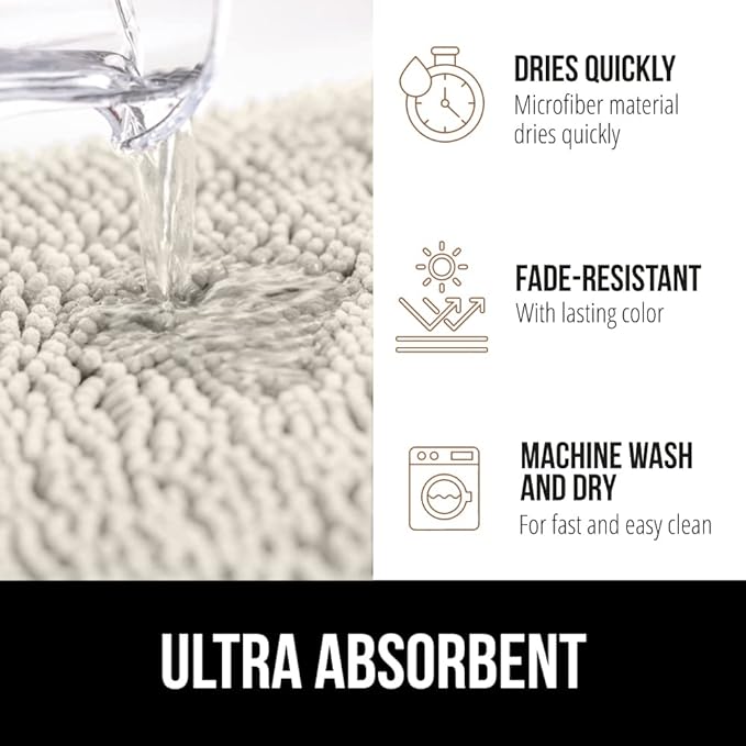 GORILLA GRIP Bath Rug Mat 48x24, Soft Absorbent Chenille, Quick Dry Microfiber Mats, Rubber Backing Washable Shower Floor Rugs, Bathmat Runner, US Designed Bathroom Home Decor Accessories Ivory Cream