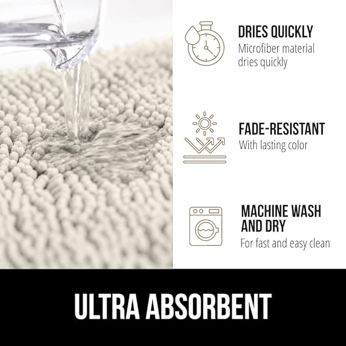 GORILLA GRIP Bath Rug Mat 60x17, Thick Soft Absorbent Chenille, Quick Dry Microfiber Mats, Rubber Backing Washable Shower Floor Rugs, Bathmat Runner, US Designed Bathroom Home Decor Accessories Ivory