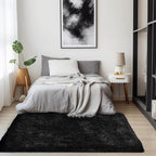 Zentavio Black Area Rugs for Living Room Bedroom 5x8 Large Men Room Carpet Fluffy Furry Shag Aesthetic Plush High Pile Floor Rug for Nursery Kids Room Dorm Home Decor