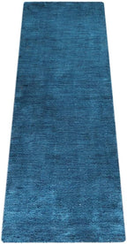 Rugsotic Carpets Hand Knotted Gabbeh Wool 2'6''x10' Runner Rug Solid Blue L00111