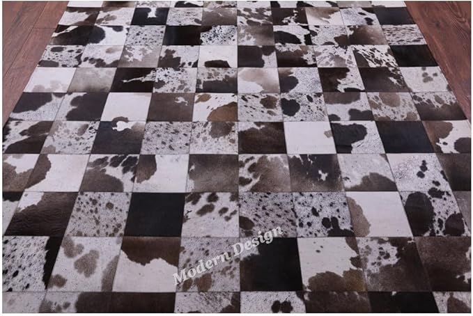 Modern Design Premium Cowhide Leather Carpet with Chevron Pattern, Area Rug (D.Brown/White, 2x3)