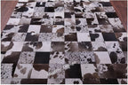 Modern Design Premium Cowhide Leather Carpet with Chevron Pattern, Area Rug (D.Brown/White, 2x3)