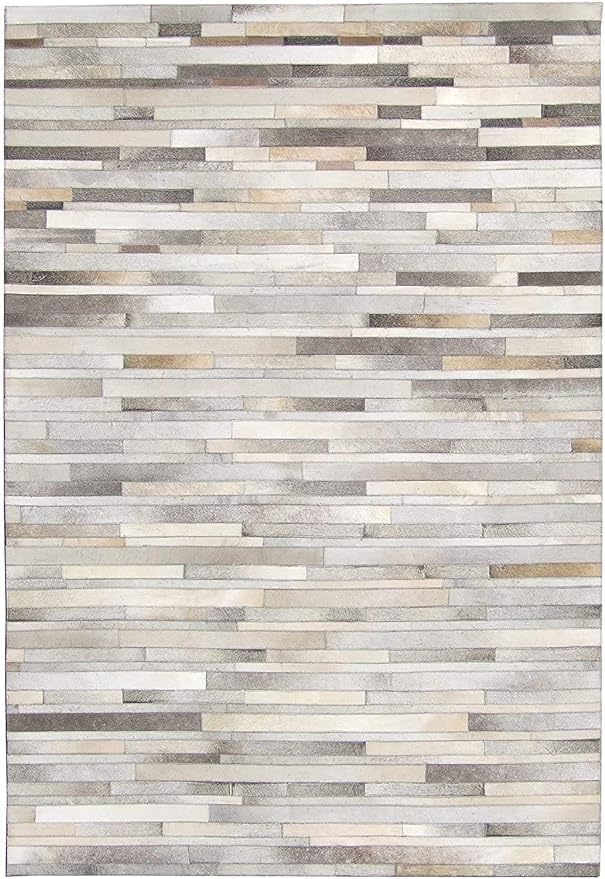 Cowhide Leather Rug for Living Room 9.9x14 Natural Leather Rug Modern Stripes Style Floor Carpet for Home Decor | Superior Indoor Area Rug, Dark Grey